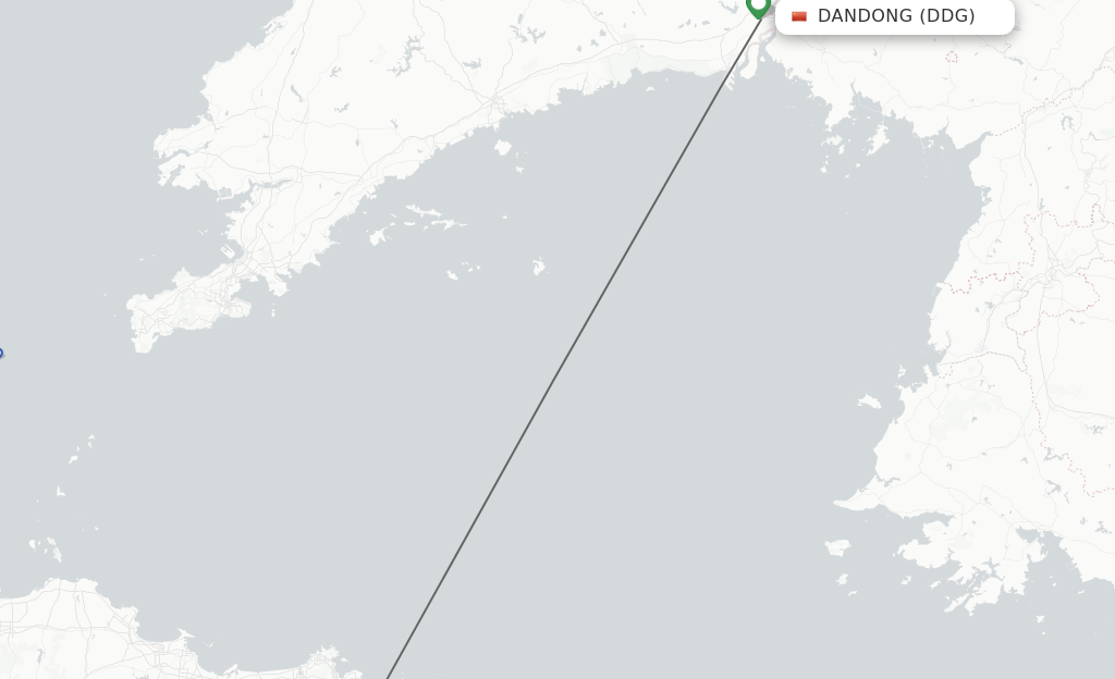 Flights from Dandong to Weihai route map