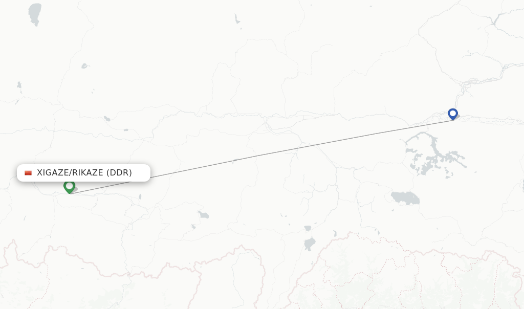 Route map with flights from Xigaze/Rikaze with Air China