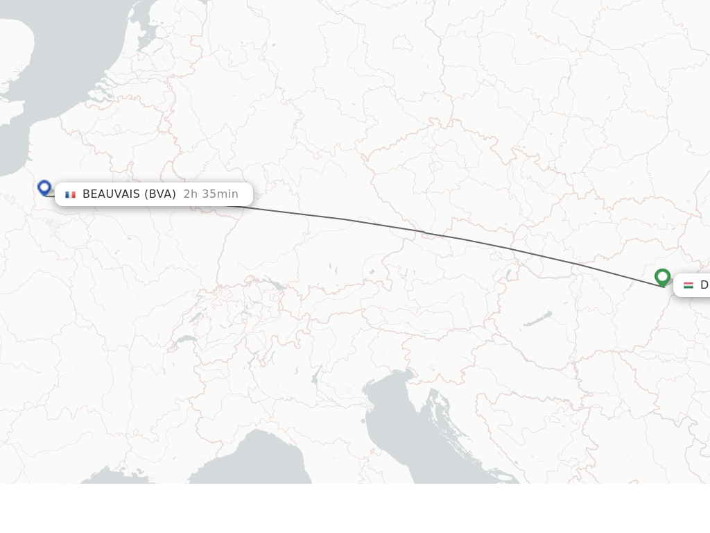 Flights from Debrecen to Paris route map