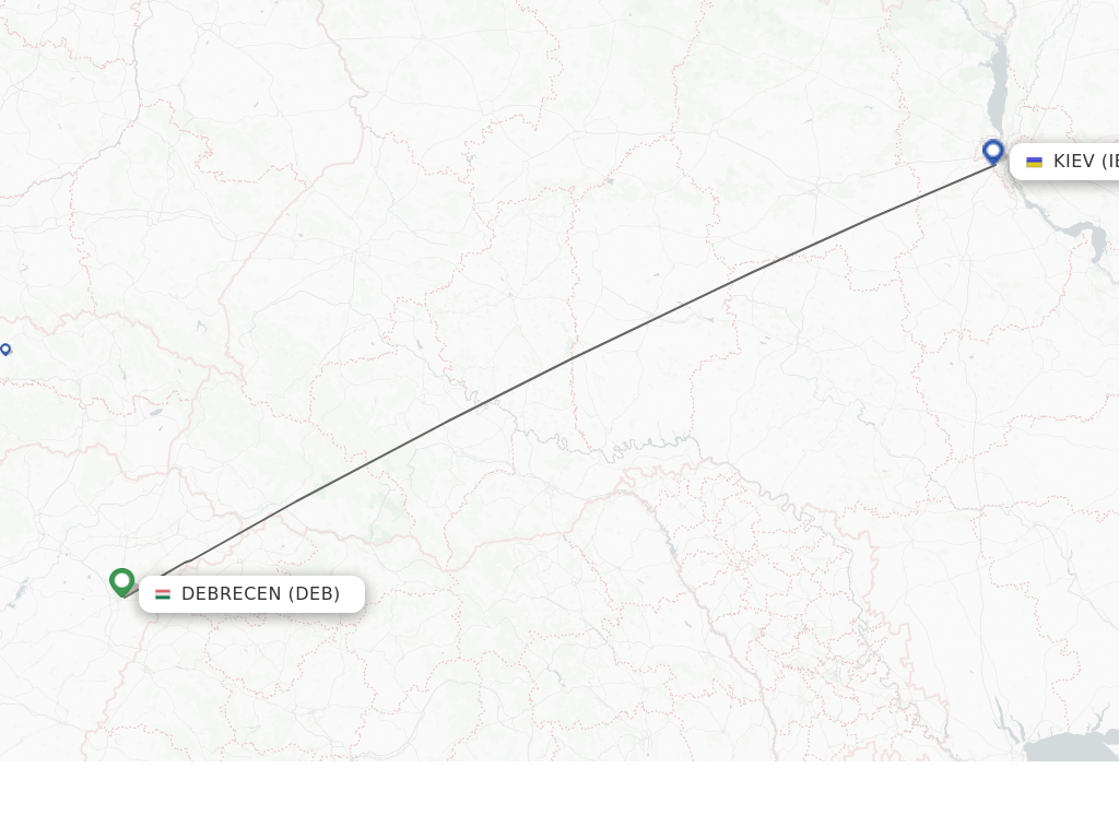 Flights from Debrecen to Kiev route map