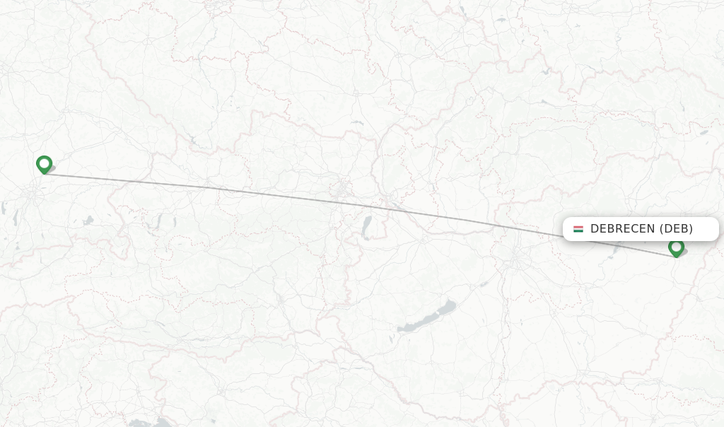 Route map with flights from Debrecen with Lufthansa