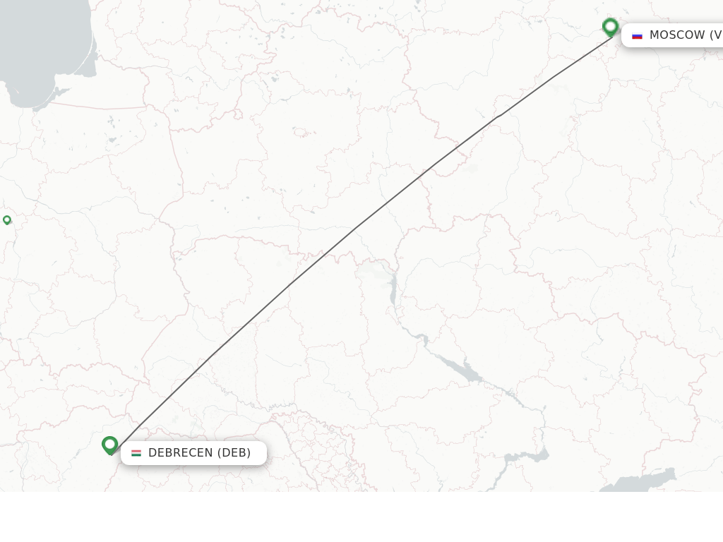 Flights from Debrecen to Moscow route map