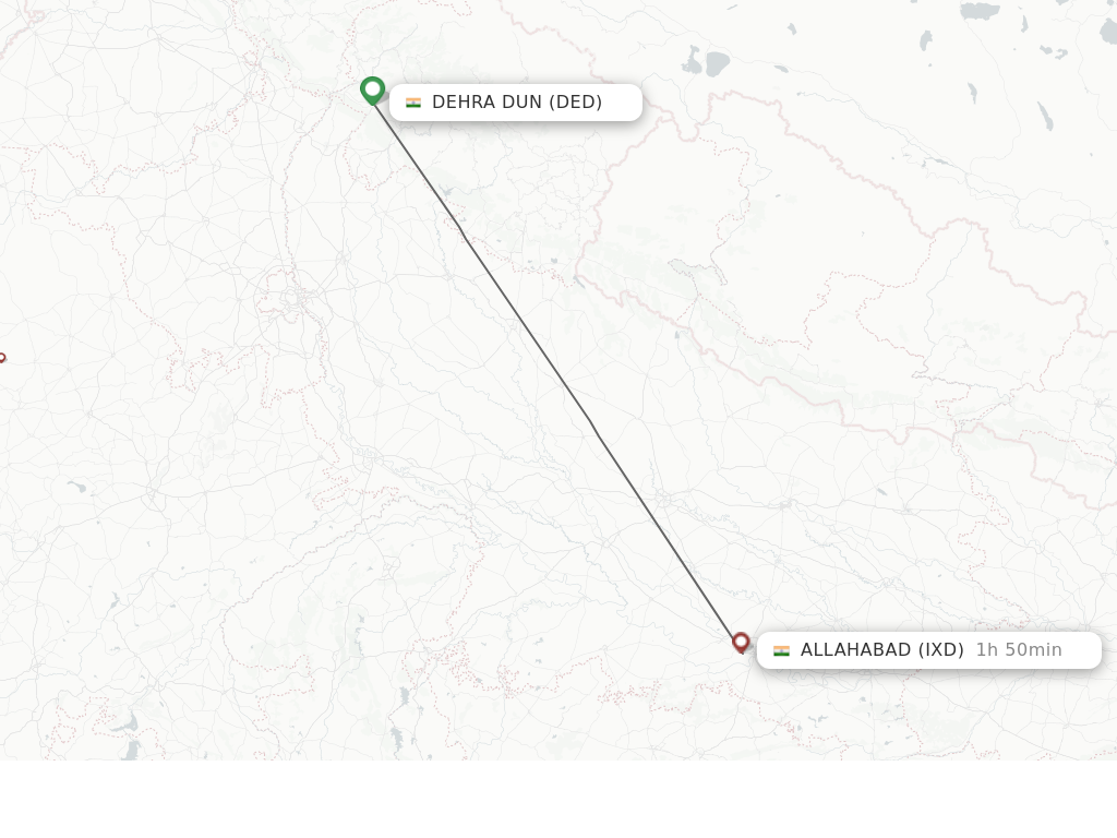 Flights from Dehra Dun to Allahabad route map