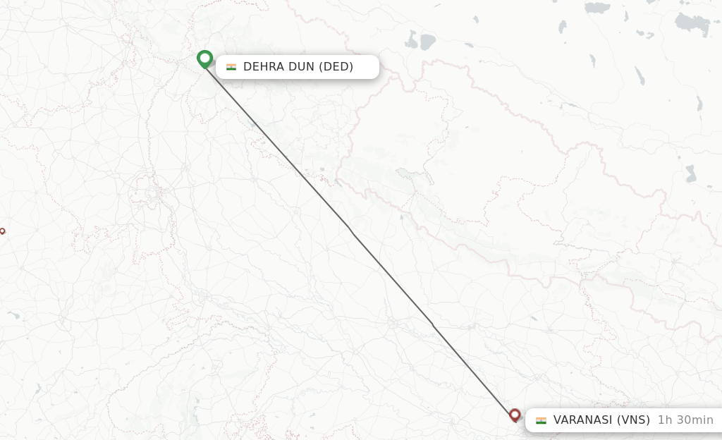 Flights from Dehra Dun to Varanasi route map