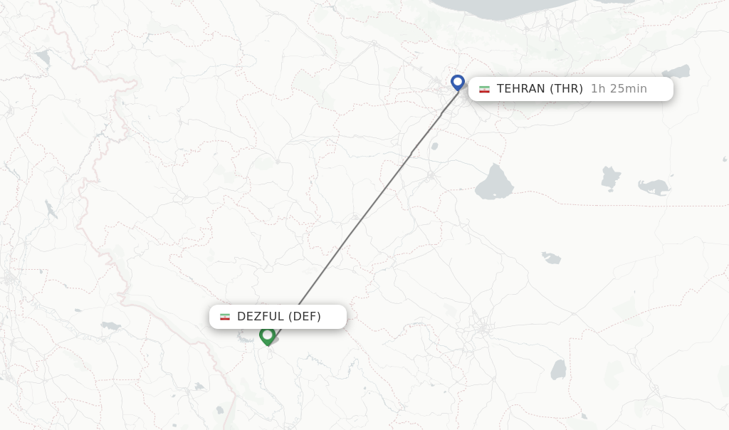 Flights from Dezful to Tehran route map