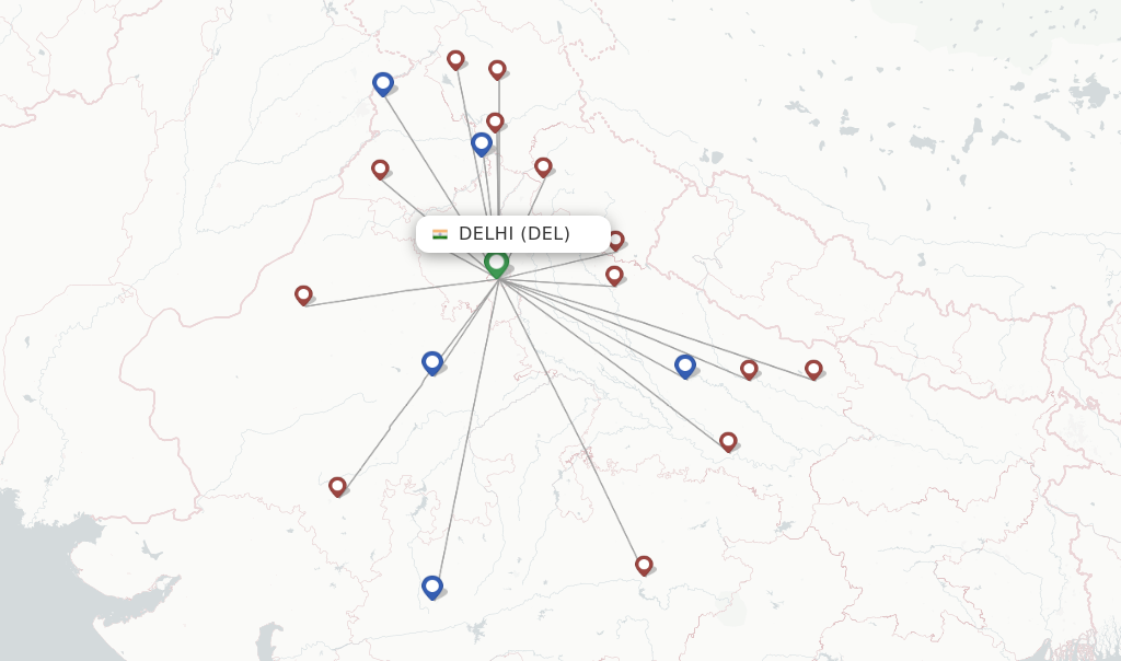 Route map with flights from Delhi with Alliance Air