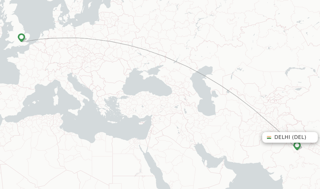 Route map with flights from Delhi with British Airways