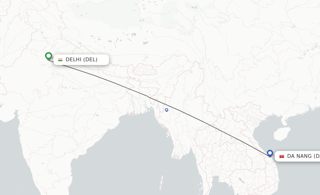 Flights from Delhi to Da Nang route map