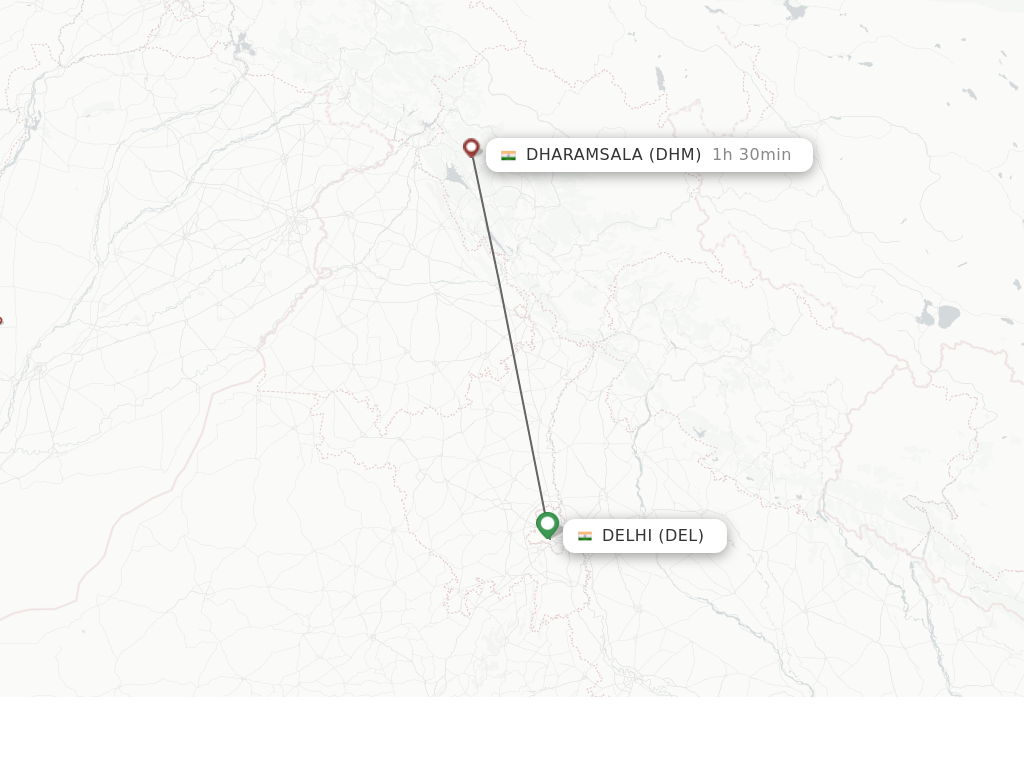 Flights from Delhi to Dharamsala route map