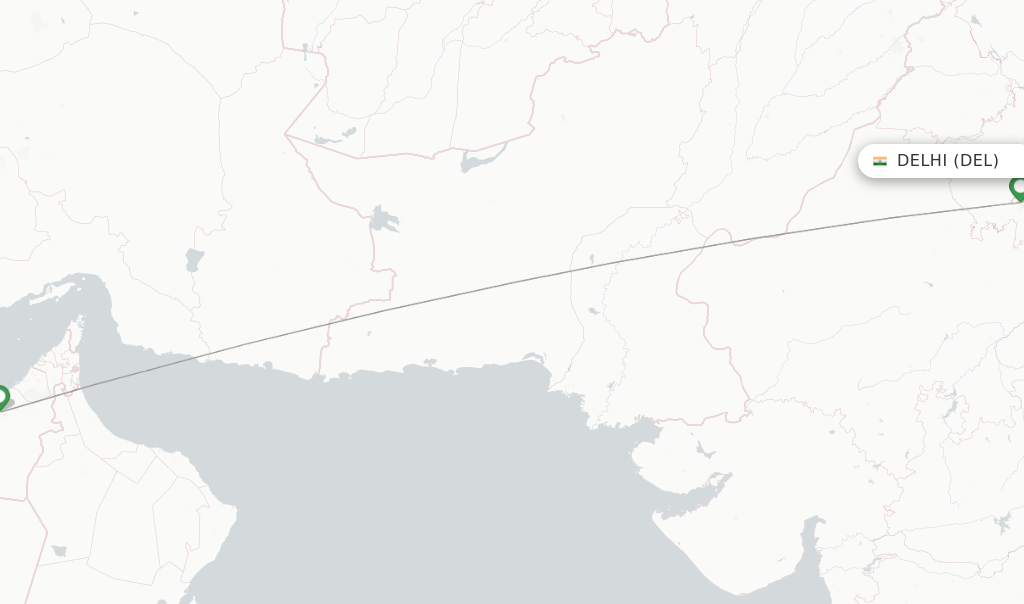 Route map with flights from Delhi with Etihad