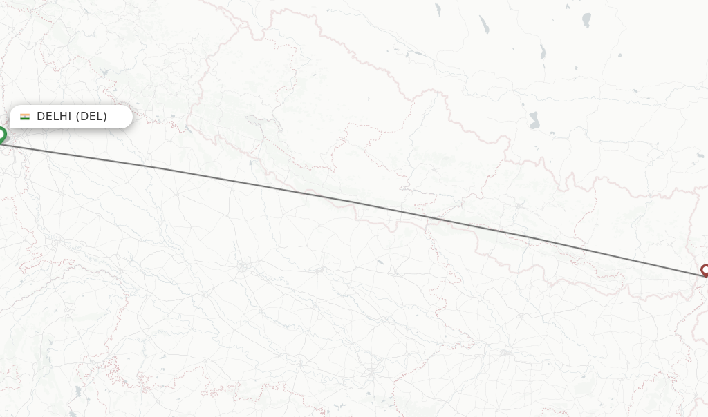 Flights from Delhi to Bagdogra route map