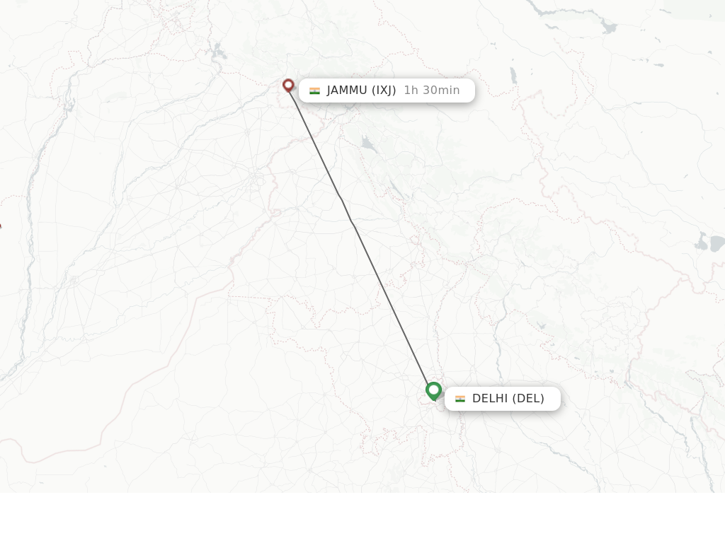 Flights from Delhi to Jammu route map