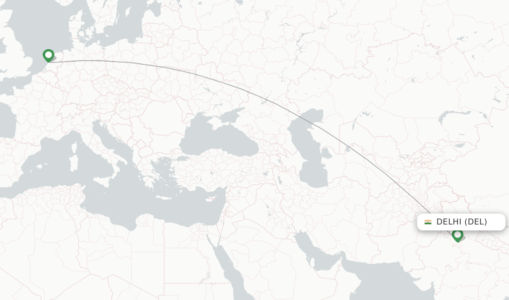 Route map with flights from Delhi with KLM