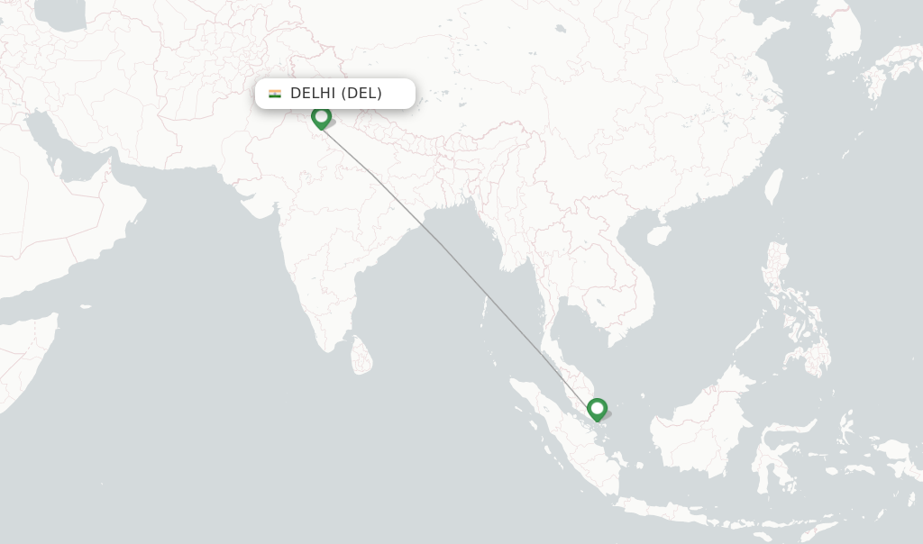 Route map with flights from Delhi with Singapore Airlines