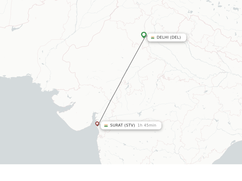 Flights from Delhi to Surat Gujarat route map