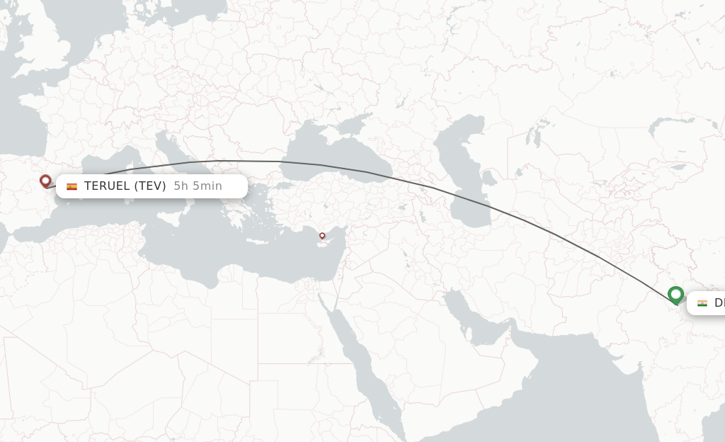 Flights from Delhi to Teruel route map
