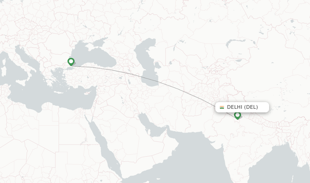 Route map with flights from Delhi with Turkish Airlines