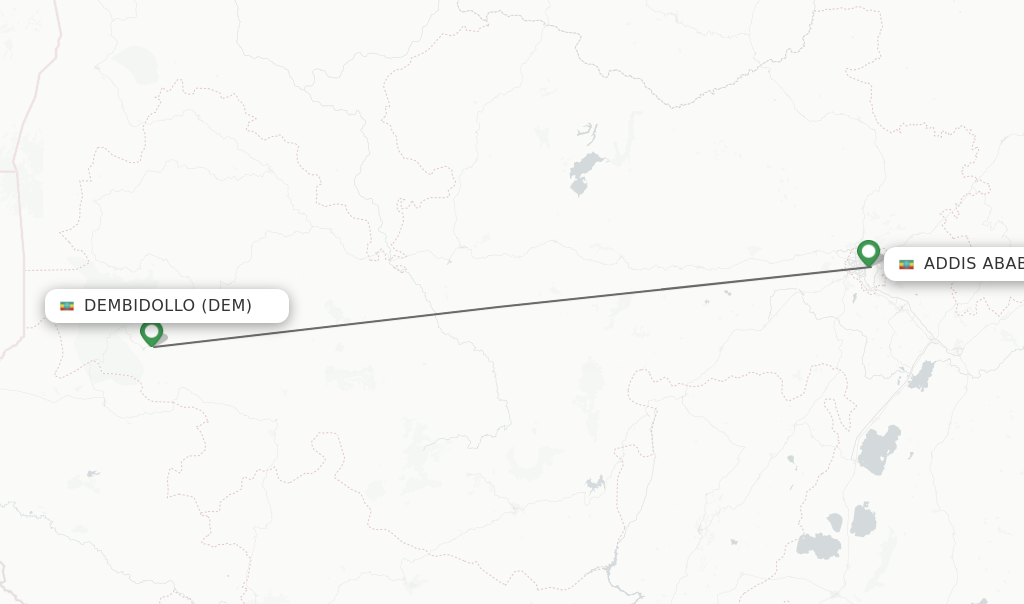 Flights from Dembidollo to Addis Ababa route map