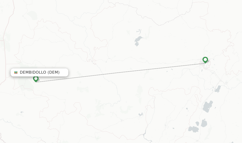 Route map with flights from Dembidollo with Ethiopian