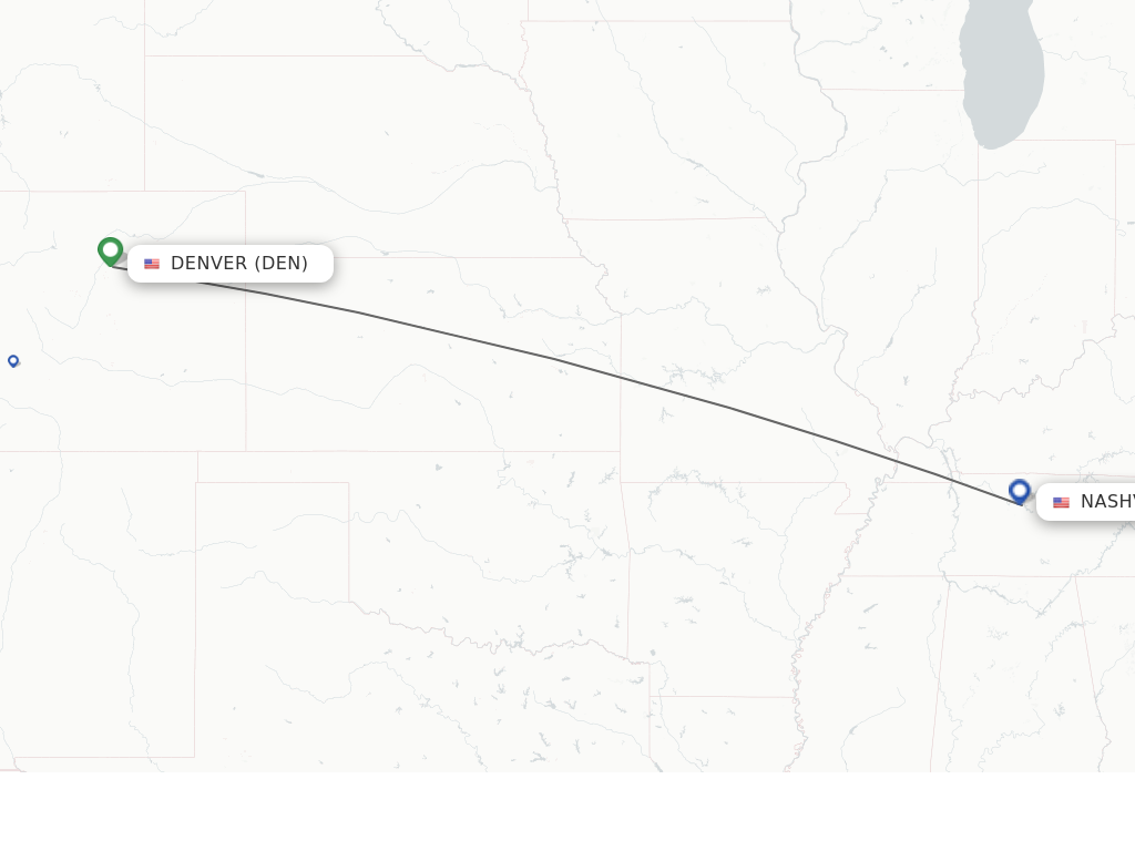 Flights from Denver to Nashville route map