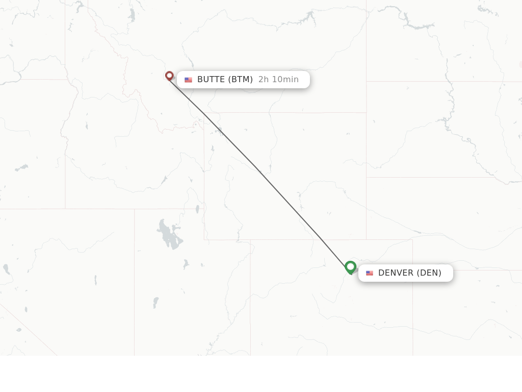 Flights from Denver to Butte route map