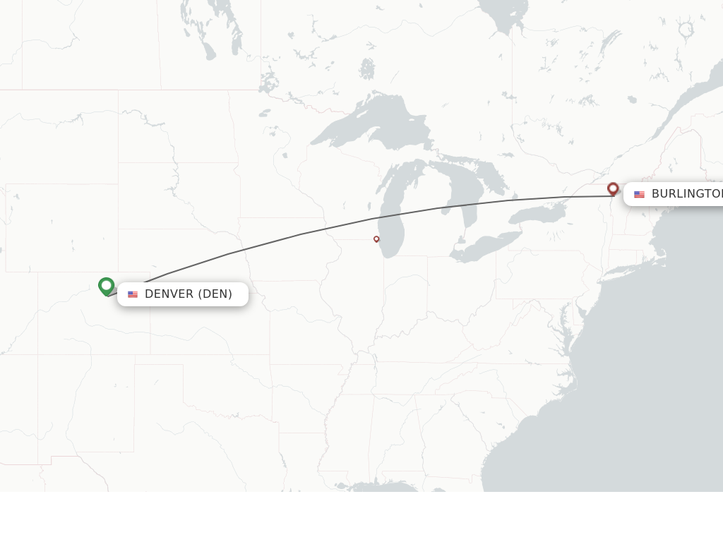 Flights from Denver to Burlington route map