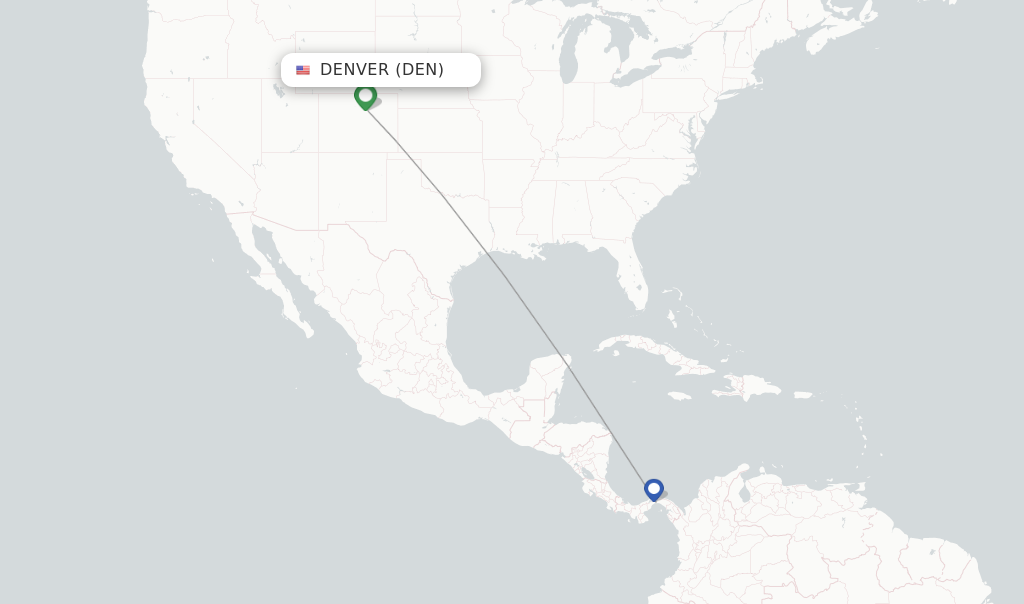Route map with flights from Denver with Copa Airlines