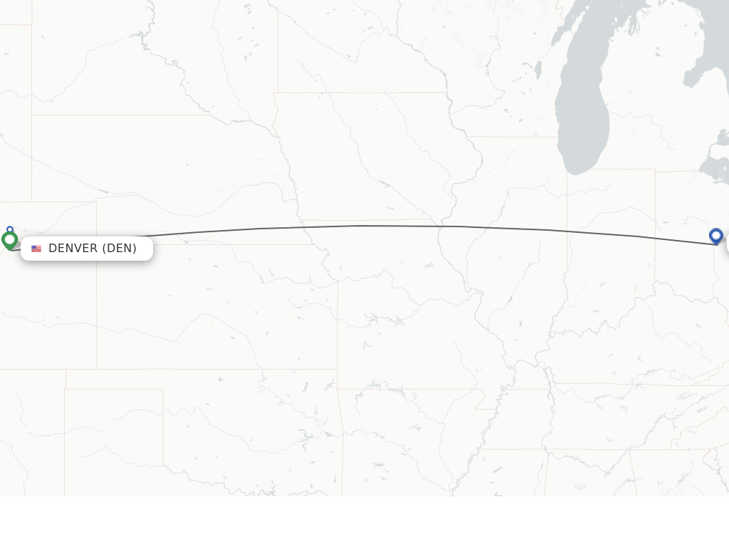 Flights from Denver to Columbus route map