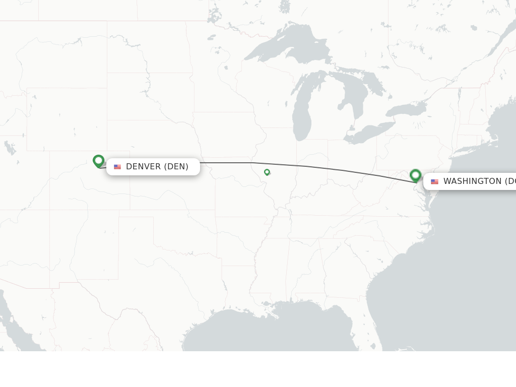 Flights from Denver to Washington route map