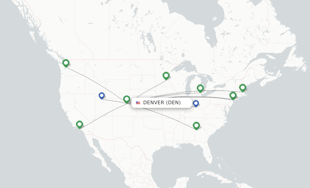 Route map with flights from Denver with Delta Air Lines