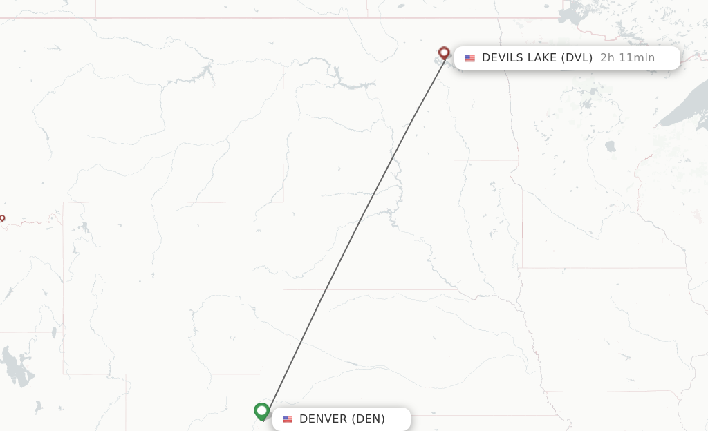 Flights from Denver to Devils Lake route map