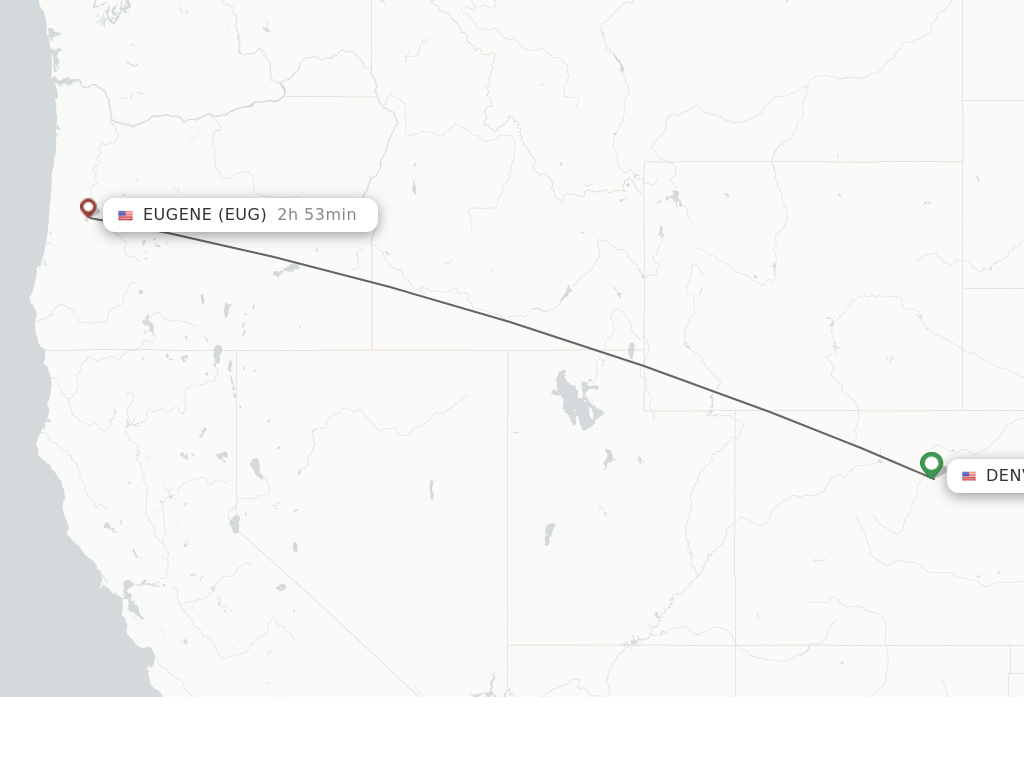 Flights from Denver to Eugene route map