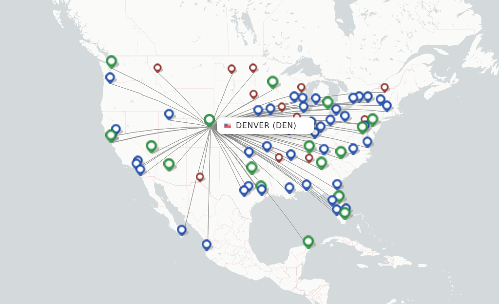 Route map with flights from Denver with Frontier Airlines
