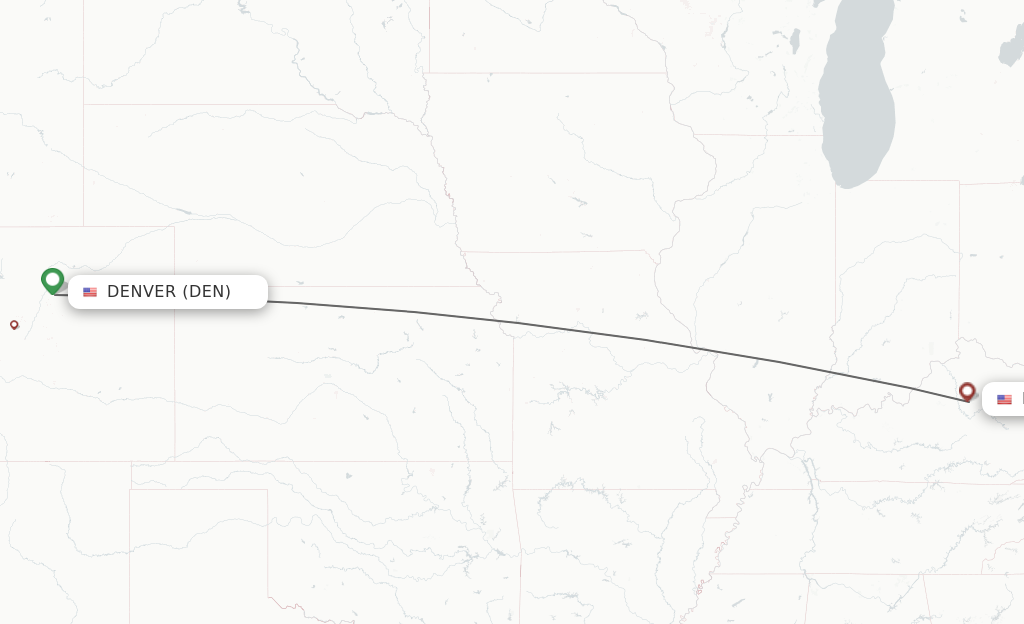 Flights from Denver to Lexington route map