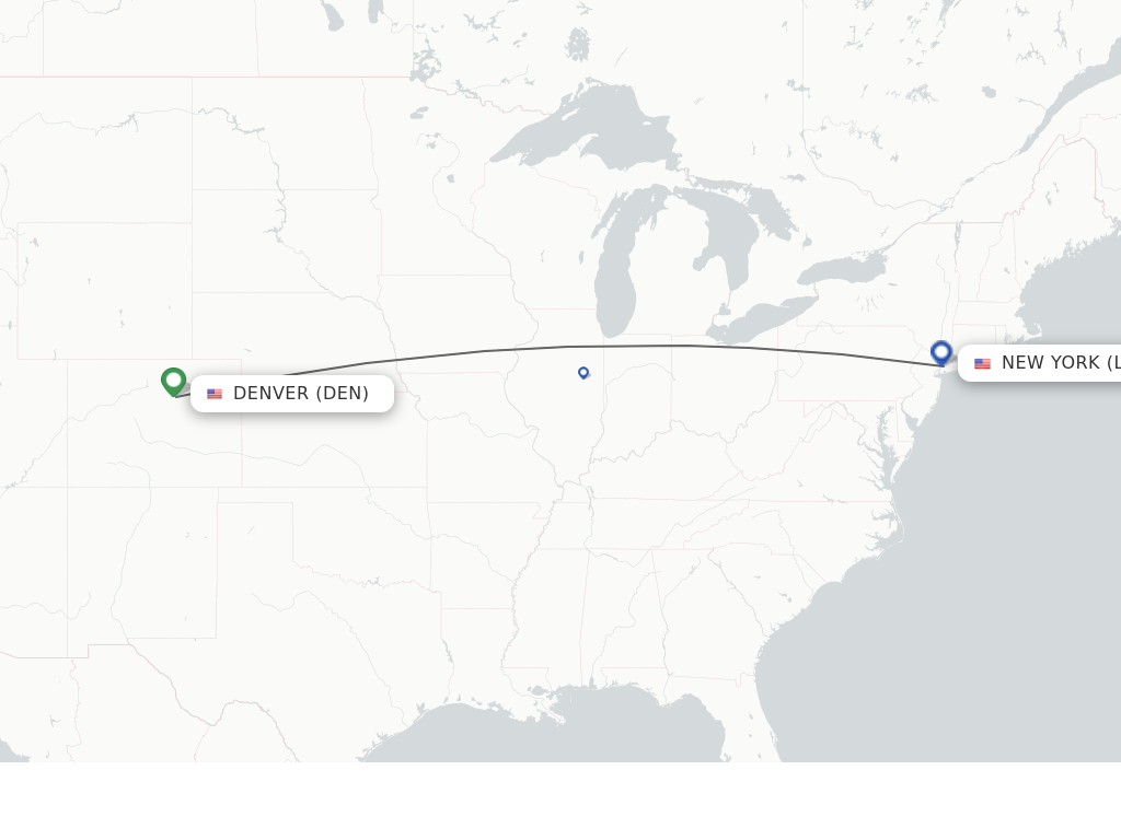 Flights from Denver to New York route map