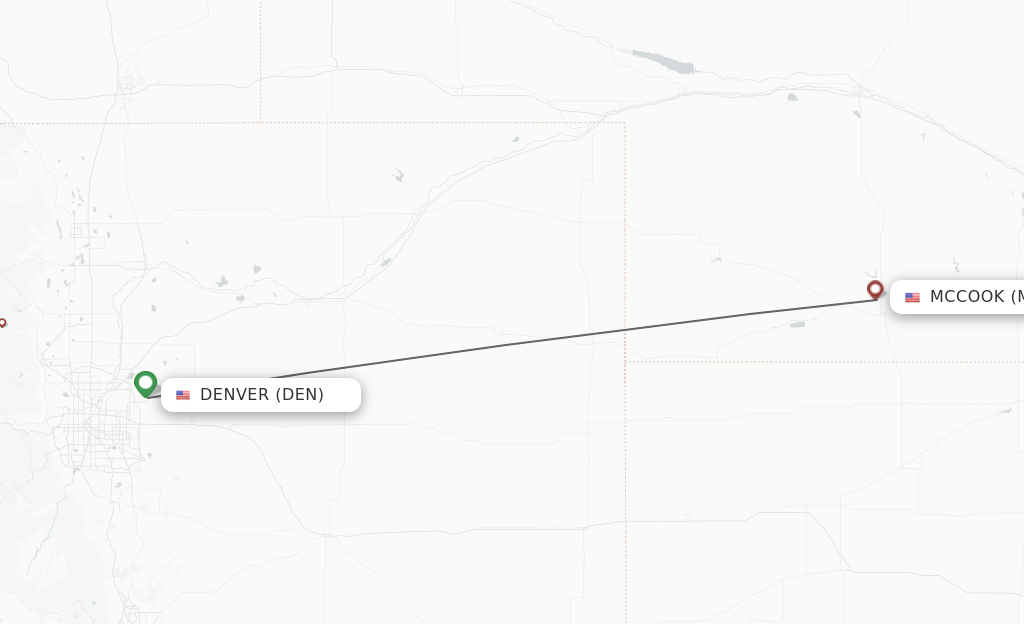 Flights from Denver to Mccook route map