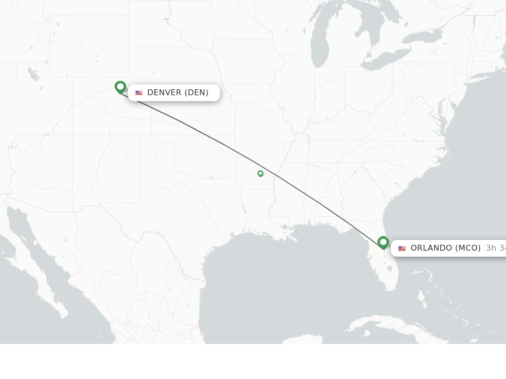 Flights from Denver to Orlando route map