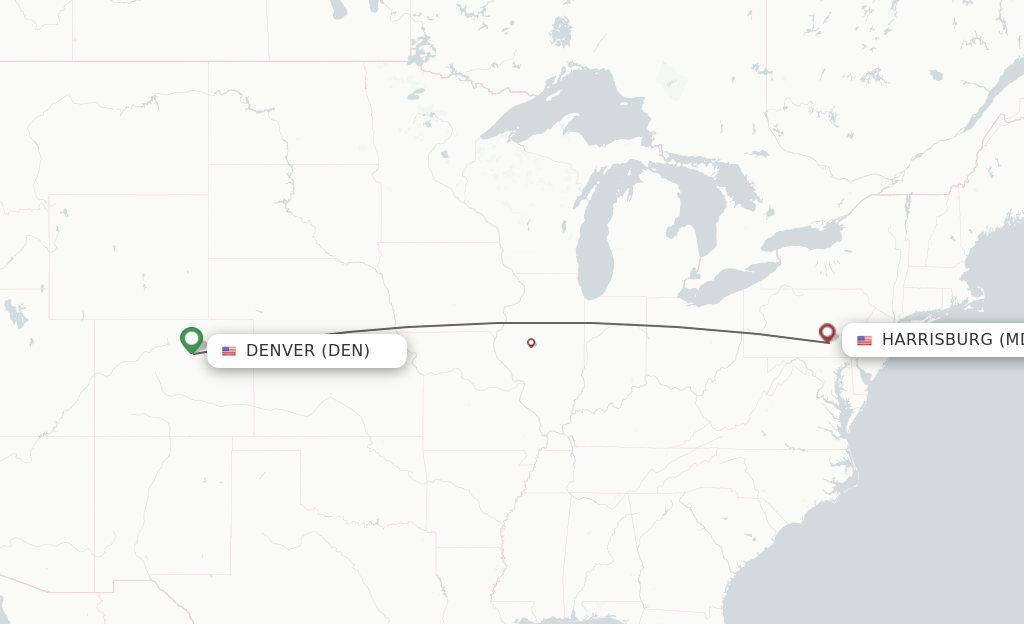 Flights from Denver to Middletown route map