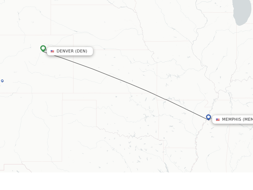 Flights from Denver to Memphis route map