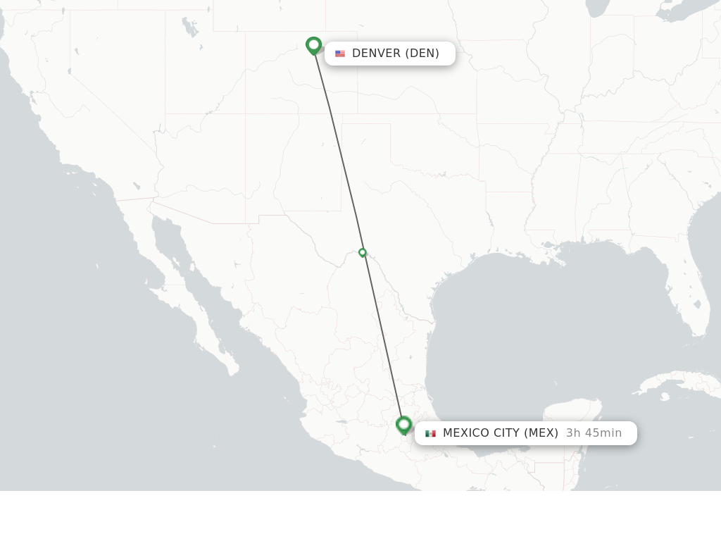 Flights from Denver to Mexico City route map