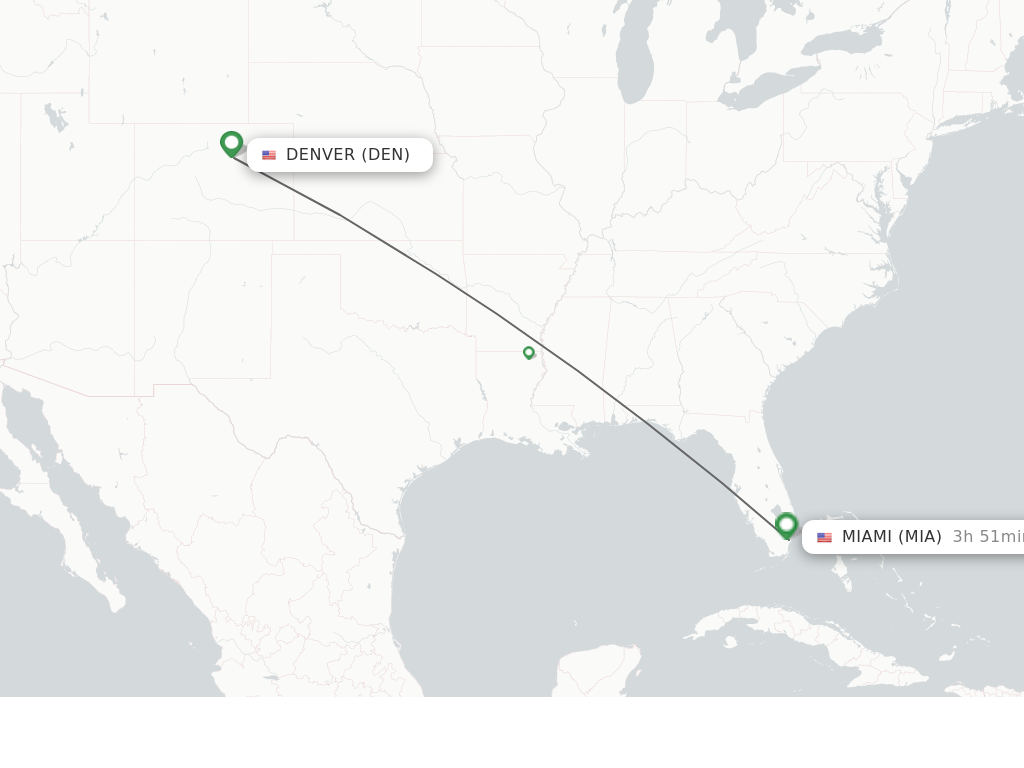 Flights from Denver to Miami route map