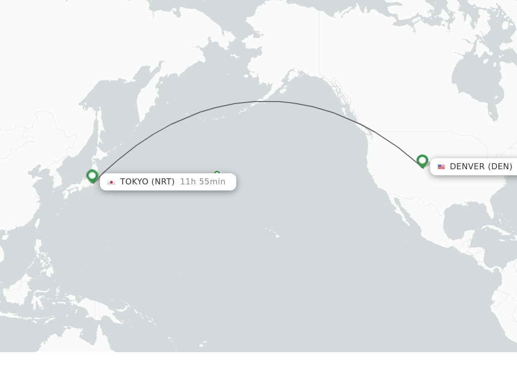Flights from Denver to Tokyo route map