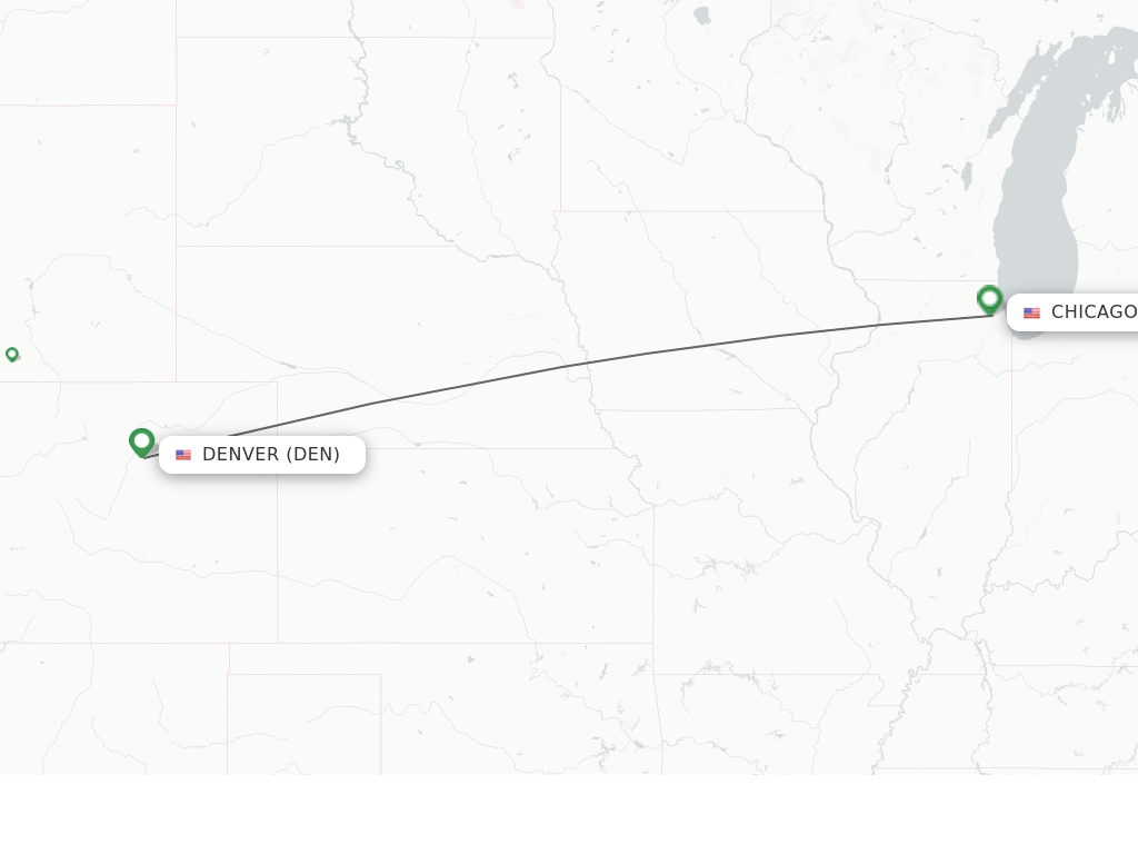 Flights from Denver to Chicago route map
