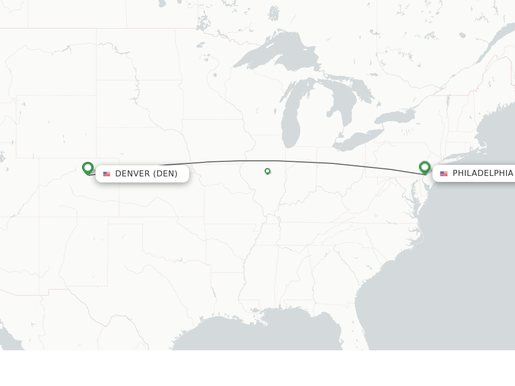 Flights from Denver to Philadelphia route map