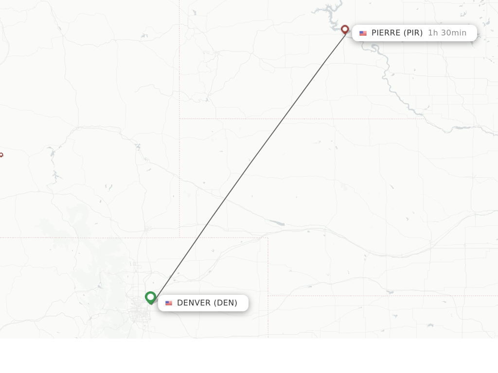Flights from Denver to Pierre route map