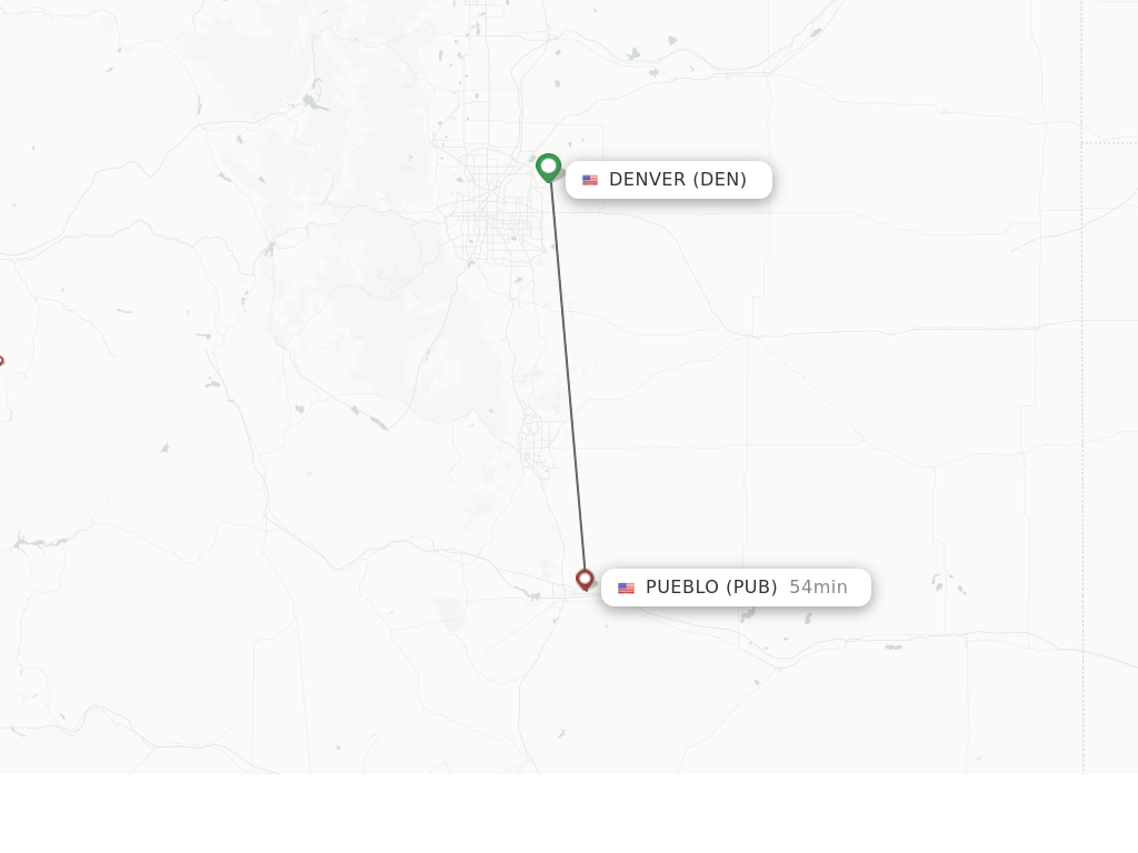 Flights from Denver to Pueblo route map