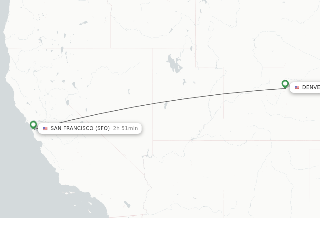 Flights from Denver to San Francisco route map