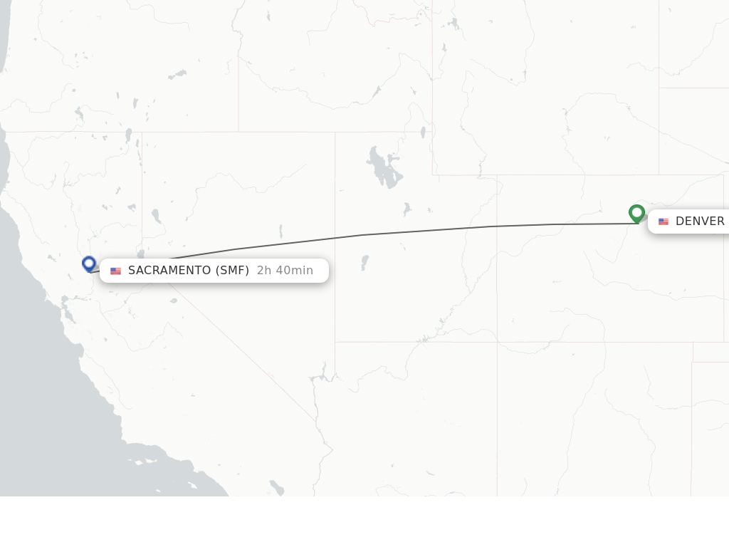 Flights from Denver to Sacramento route map