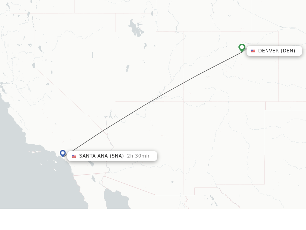 Flights from Denver to Santa Ana route map