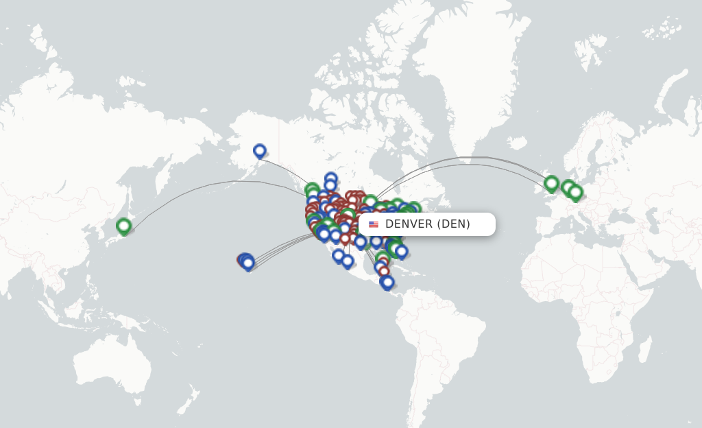 Route map with flights from Denver with United Airlines